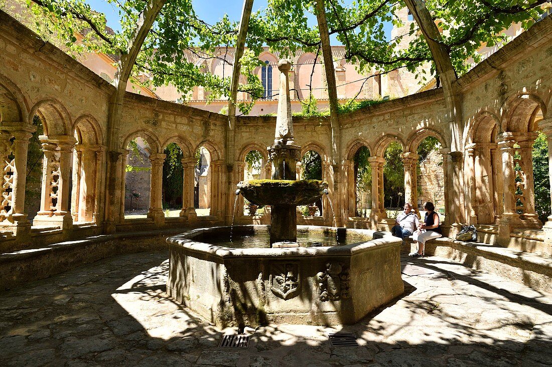 France, Herault, Villeveyrac, the Valmagne abbey, a fountain in the cloister