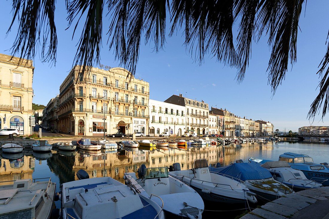 France, Herault, Sete, canal Royal (Royal Canal) with Grand Hotel