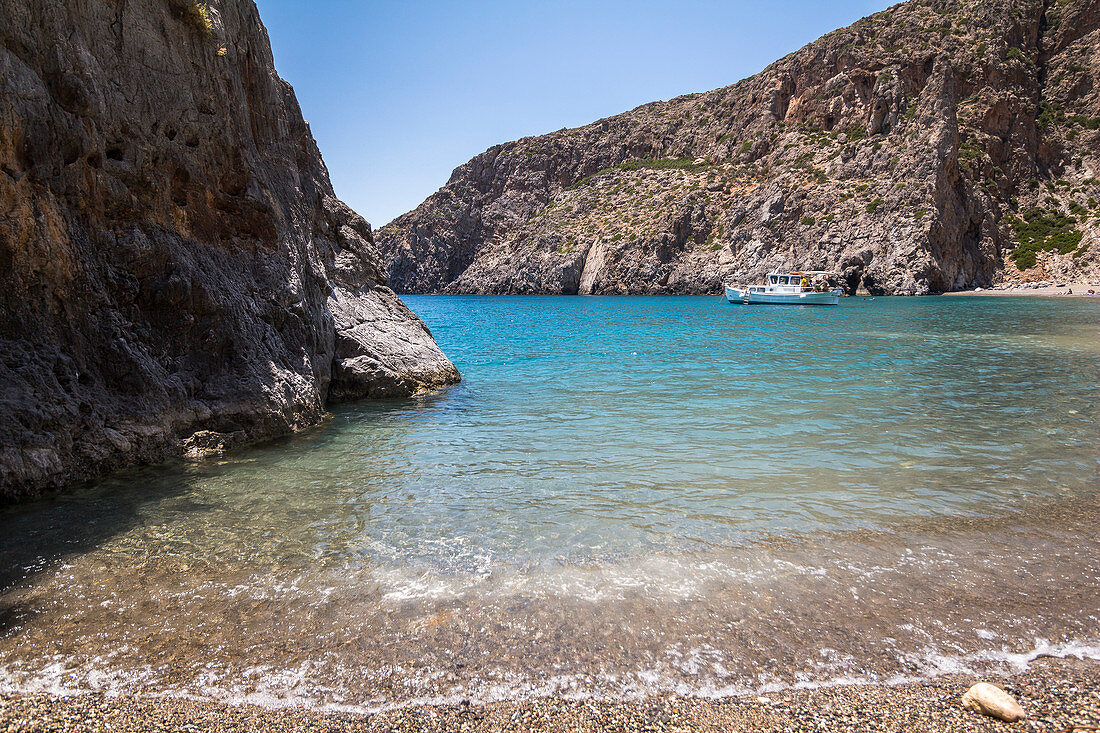 Bucht des Agiofaraggo Strand bei Mátala, Süden Kreta, Griechenland