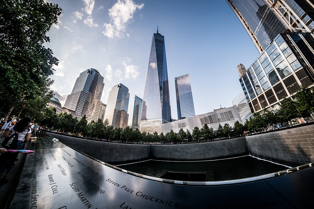New York, United States of America - July 8, 2017. South Pool of the 9/11 Memorial.
