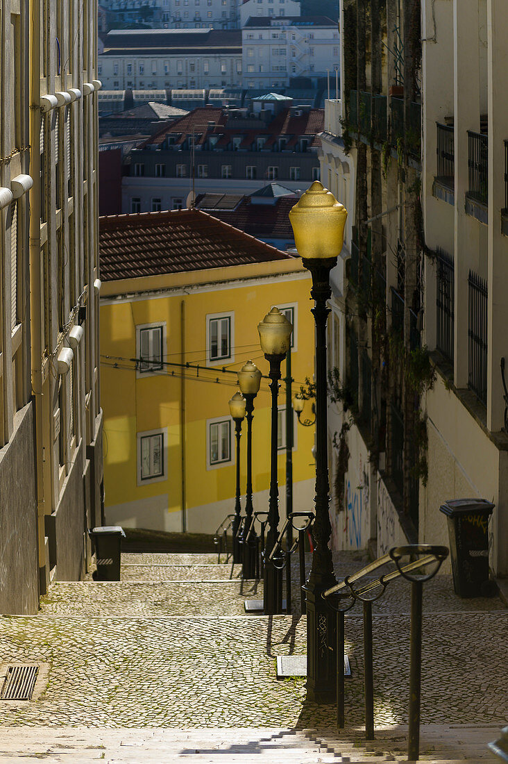 Steep alley in Lisbon, Portugal