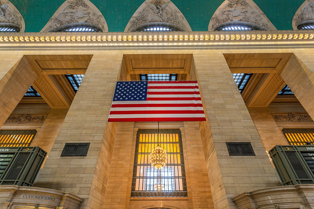 American flag in Grand Central Station, New York City, USA