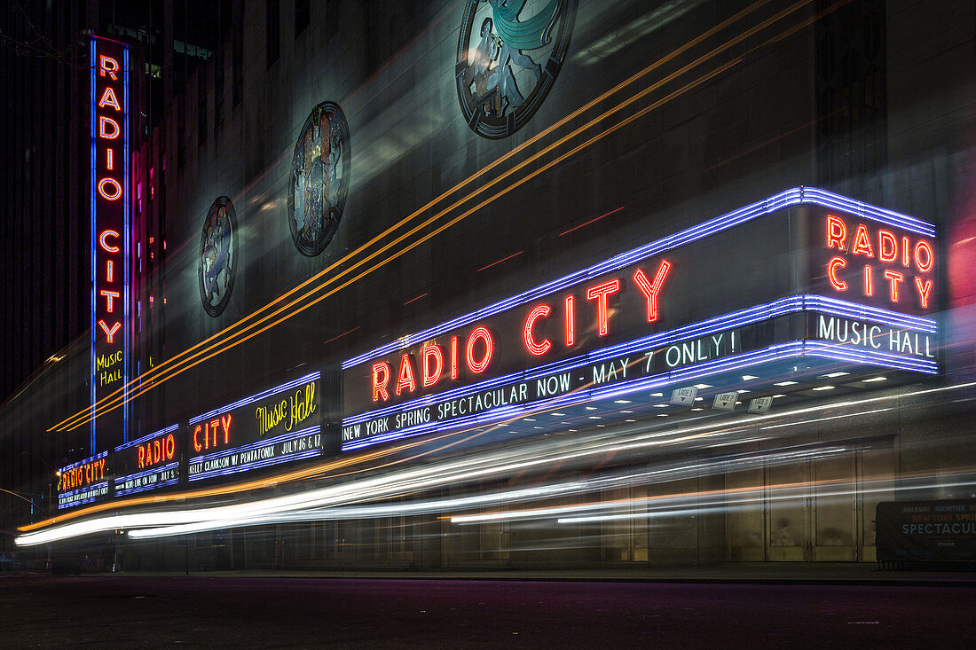 The illuminated Radio City Music Hall, New York City, USA