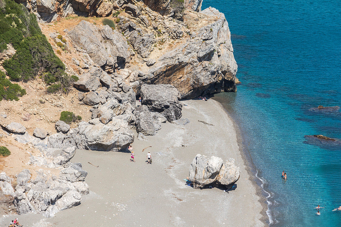 Top view of Preveli palm beach, central Crete, Greece