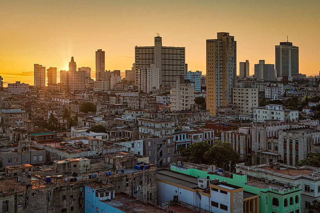 Sunrise over the city rooftops, Havana, Cuba