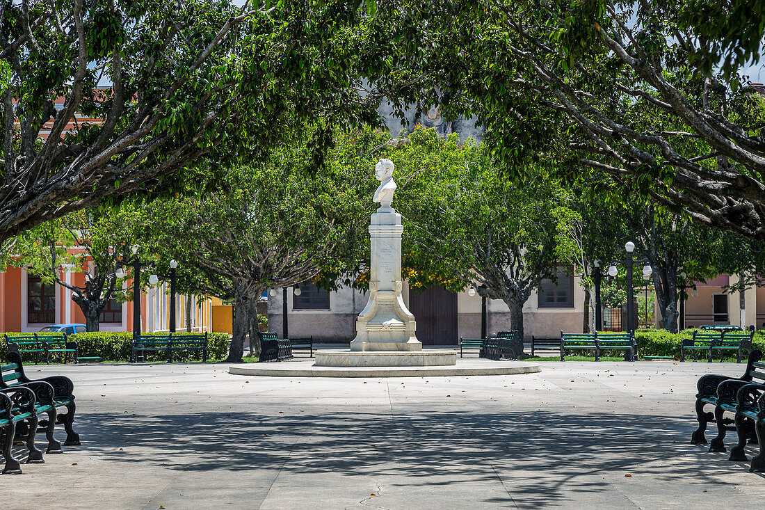 View of the statue in Parque Marti in Ciego de Avila, Cuba