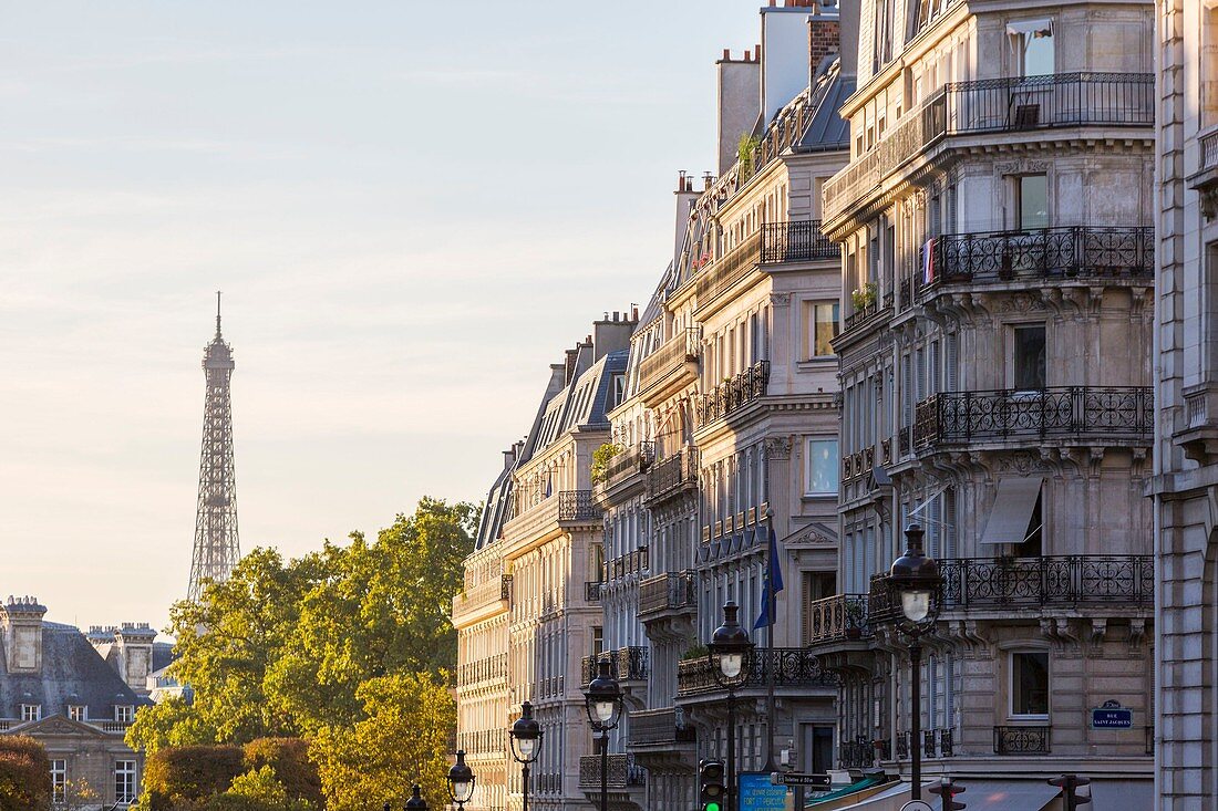 Frankreich, Paris, Rue Soufflot und der Eiffelturm