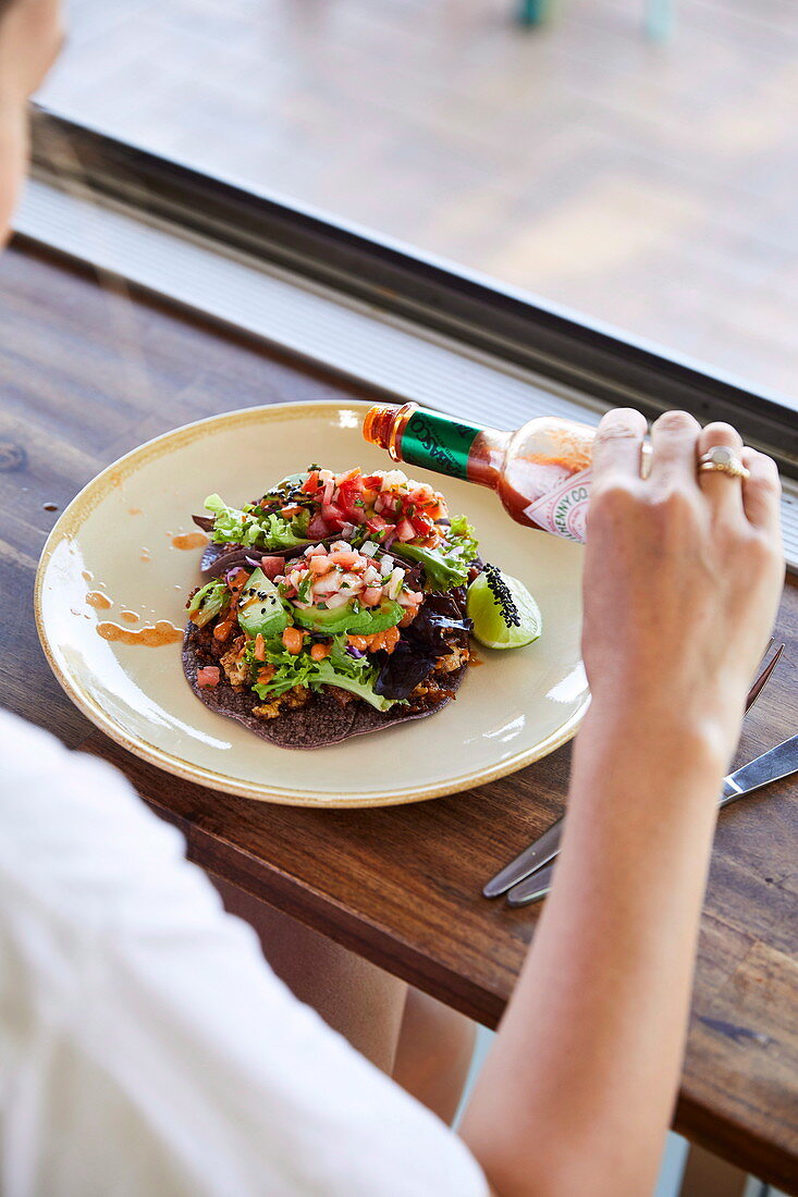 Vegan tacos at Boneless Vegetarian Cafe, Bermagui, NSW, Australia