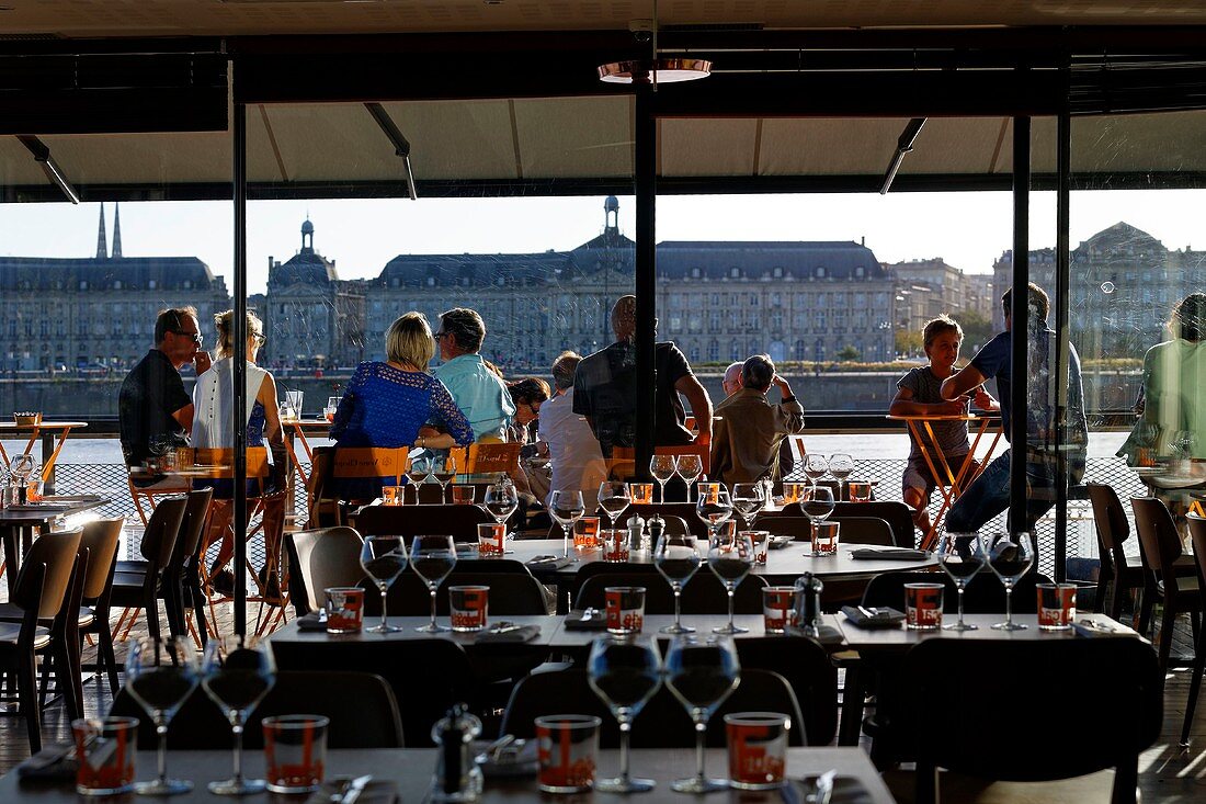 France, Gironde, Bordeaux, area listed as World Heritage by UNESCO, l'Estacade restaurant