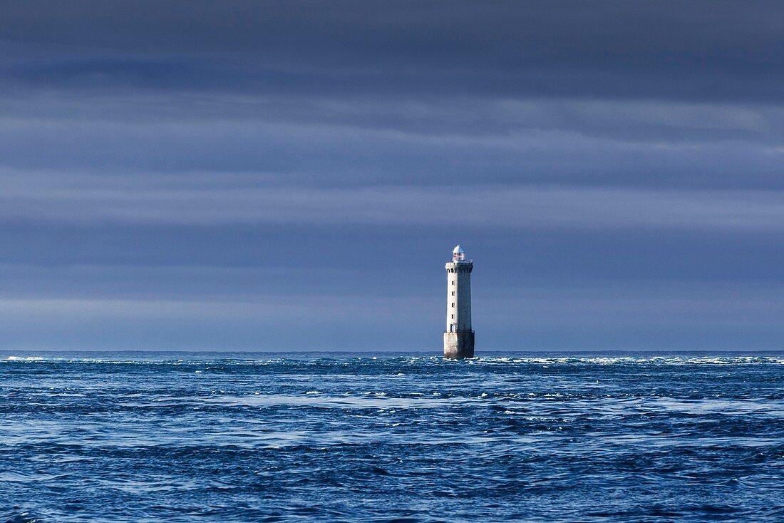 France, Finistere, Molene Archipelago, the lighthouse of Kéréon built on the reef of Men Tensel, listed as Historic Monument