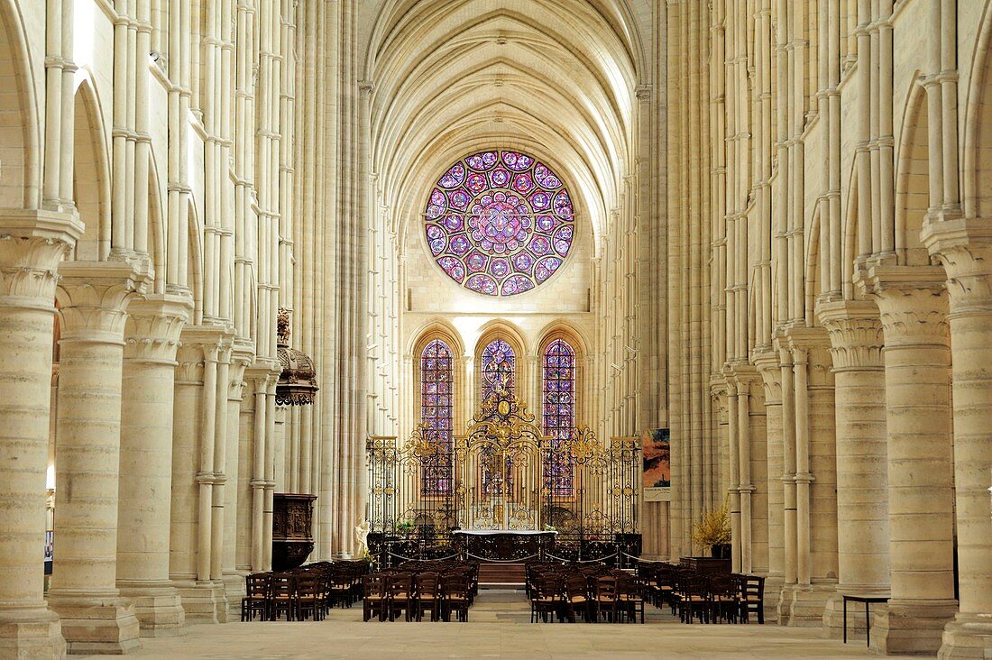 Frankreich, Aisne, Laon, Kathedrale Notre Dame zwischen 1150 und 1180 erbaut, Interieur und Rosace