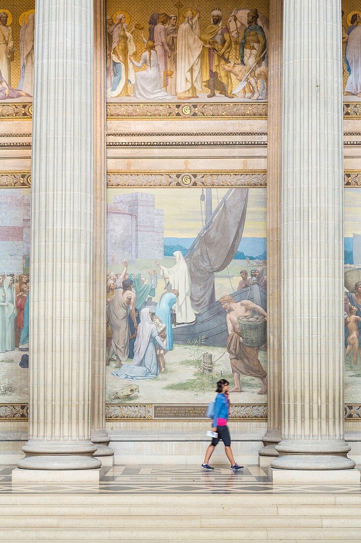 France, Paris, Latin Quarter, Pantheon (1790) neo classical style, mural decoration of the artist Pierre Cecile Puvis de Chavannes representing Saint Genevieve supplying Paris (1897)