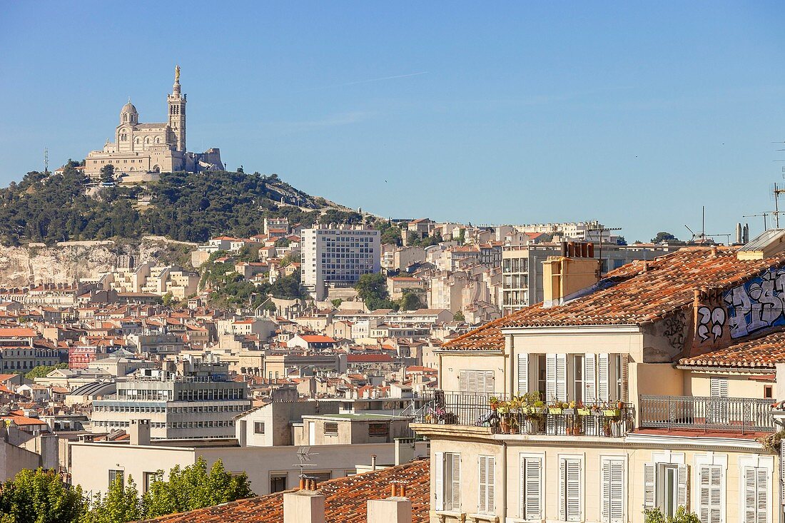 France, Bouches du Rhone, Marseille, the district Saint Charles and Notre Dame de la Garde