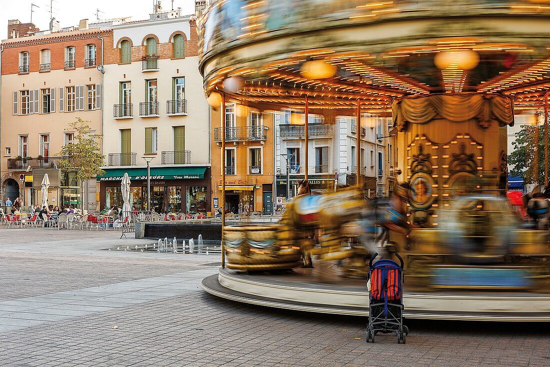 France, Pyrenees Orientales, Perpignan, Perpignan city &#x200b,&#x200b,center, carousel on the republic square