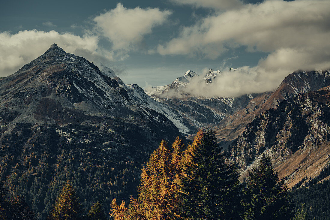 Autumn mountain landscape in the Upper Engadine, Engadin, Switzerland, Europe