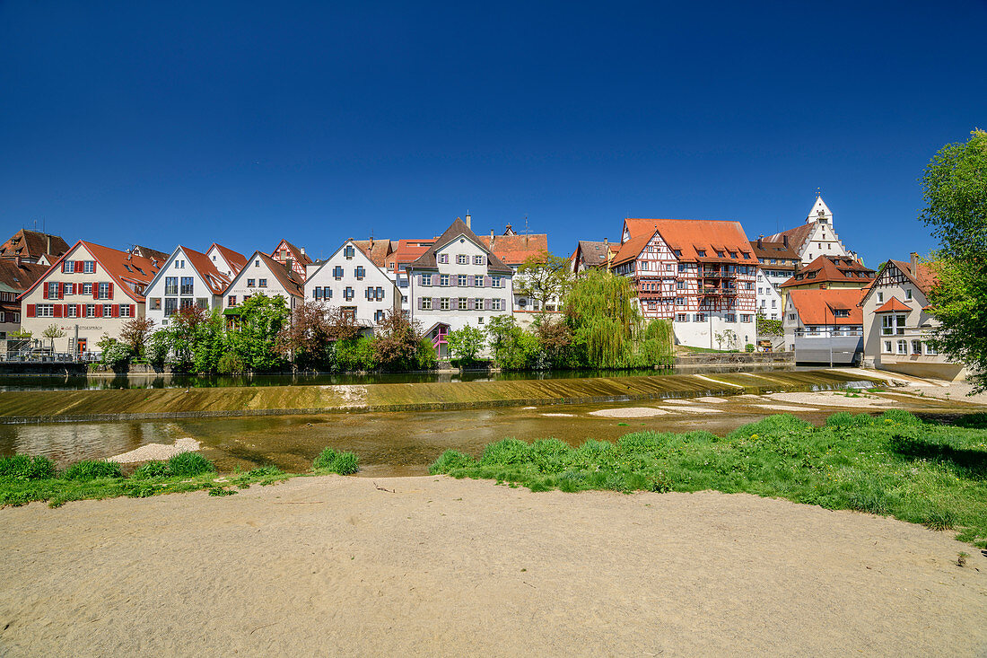 Town view of Riedlingen with half-timbered houses and Danube, Riedlingen, Danube Cycle Path, Baden-Württemberg, Germany