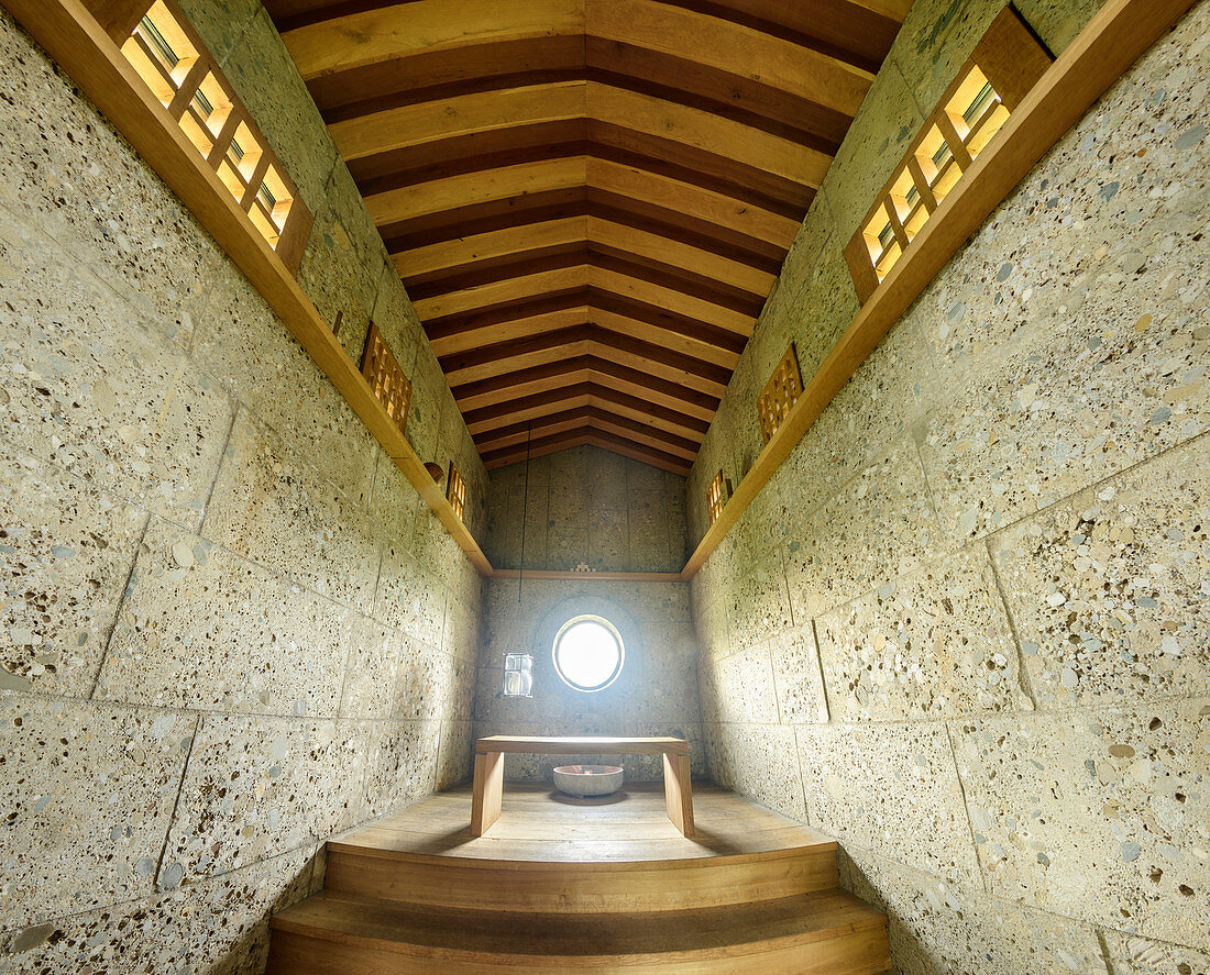 Interior shot of the Jakobskapelle, architect Michele de Lucchi, Fischbachau, Upper Bavaria, Bavaria, Germany