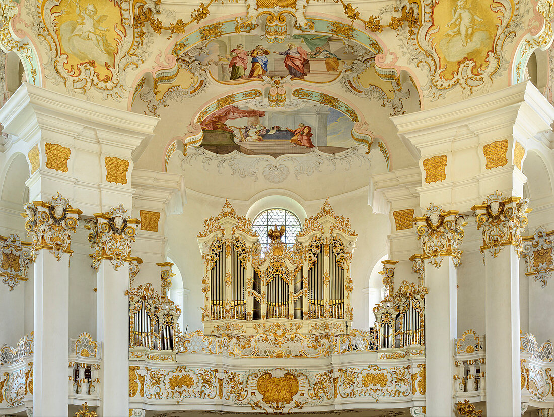 Organ of the Wieskirche, Wieskirche, Pfaffenwinkel, UNESCO World Heritage, Upper Bavaria, Bavaria, Germany