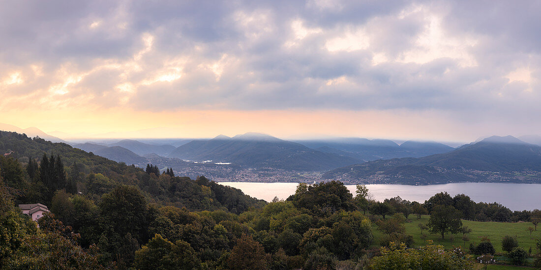 View from Trarego to Lake Maggiore, Viggiona, Lake Maggiore, Piedmont, Italy