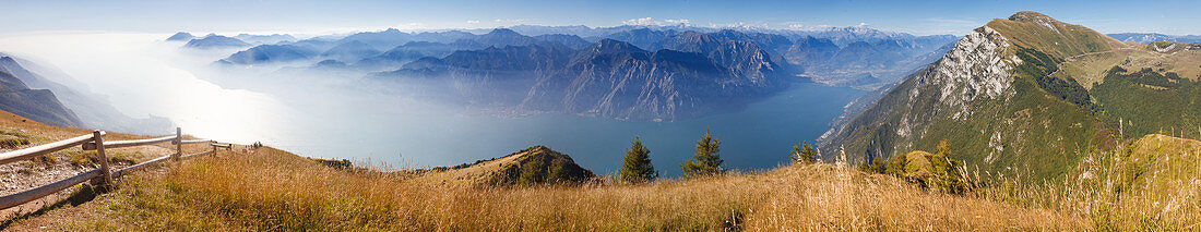 Panoramic view from Monte Baldo on Lake Garda, Lake Garda mountains, Veneto, Italy