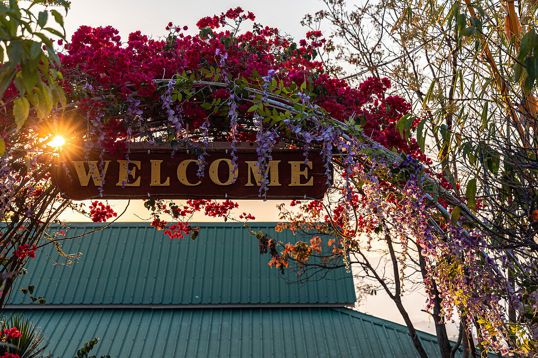 Welcome sign at Red Mountain Winery, Inle Lake, Heho, Myanmar