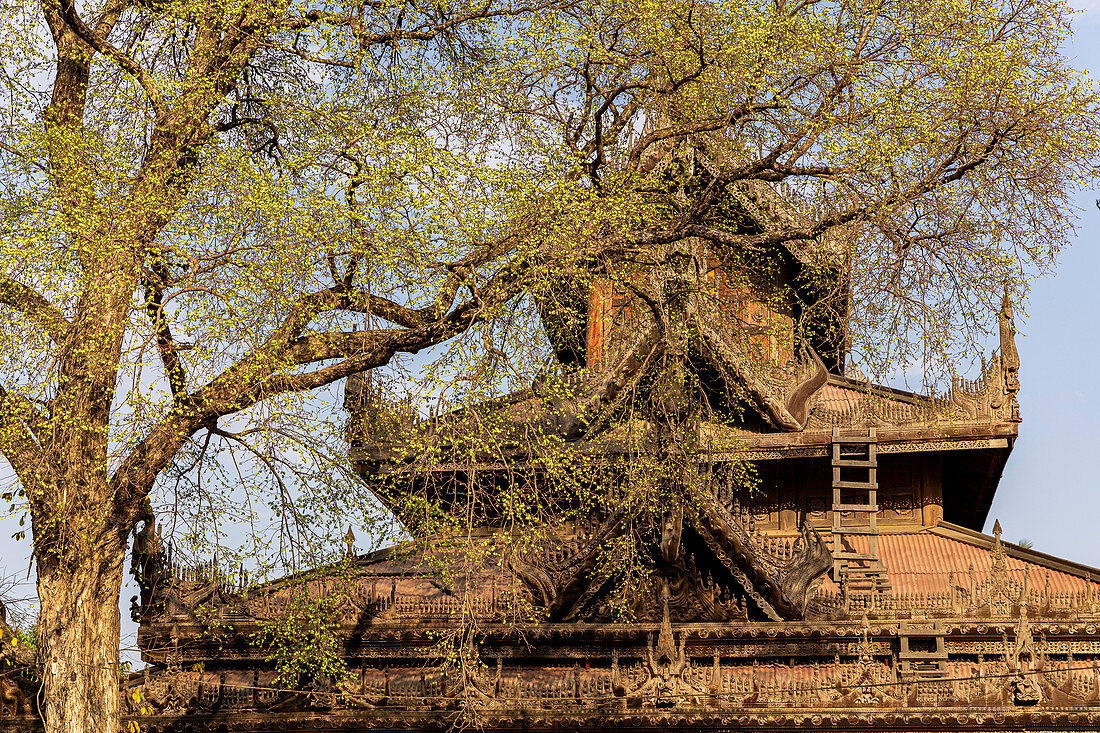 Shwenandaw Monastery (Gold Palace Monastery) made of teak. Mandalay, Myanmar