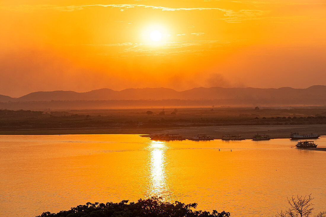 Sunset over the Ayarwaddy River, Mandalay, Myanmar