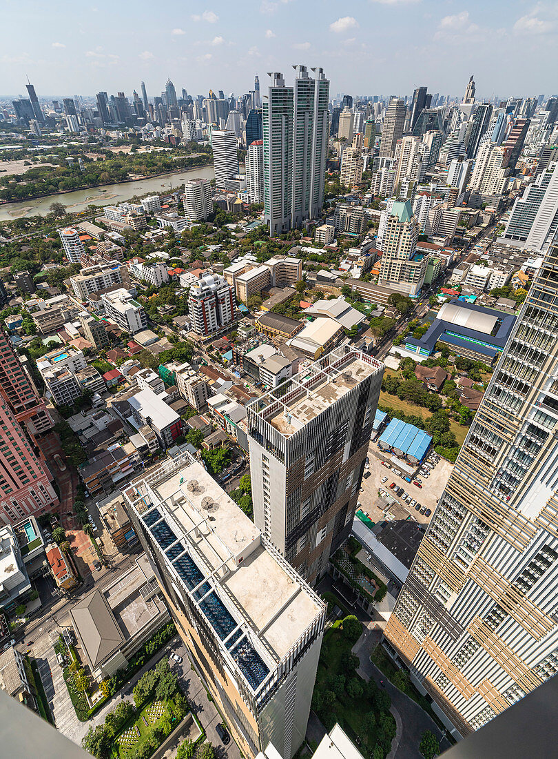 View over skyline from the 50th floor in Lower Sukhumvit, Bangkok, Thailand