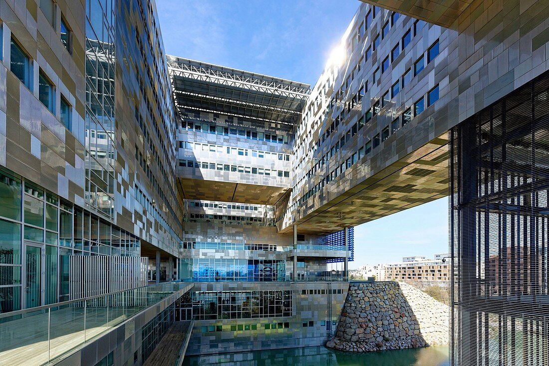 France, Herault, Montpellier, district of Port Marianne, City hall of the architects Jean Nouvel and Francois Fontes