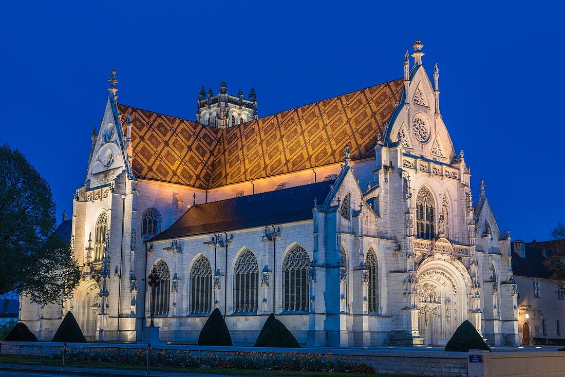 France, Ain, Bourg-en-Bresse, Saint-Nicolas-de-Tolentin de Brou church, 16th century, flamboyant gothic-style, is part of the Brou royal monastery
