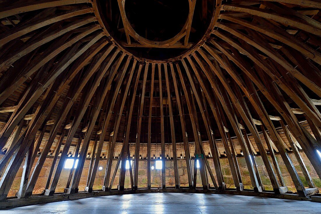 Frankreich, Dordogne, Périgord Noir, Schloss Hautefort, Holzdeckengewölbe aus dem 17. Jahrhundert im Bretagne-Turm (Tour de Bretagne)