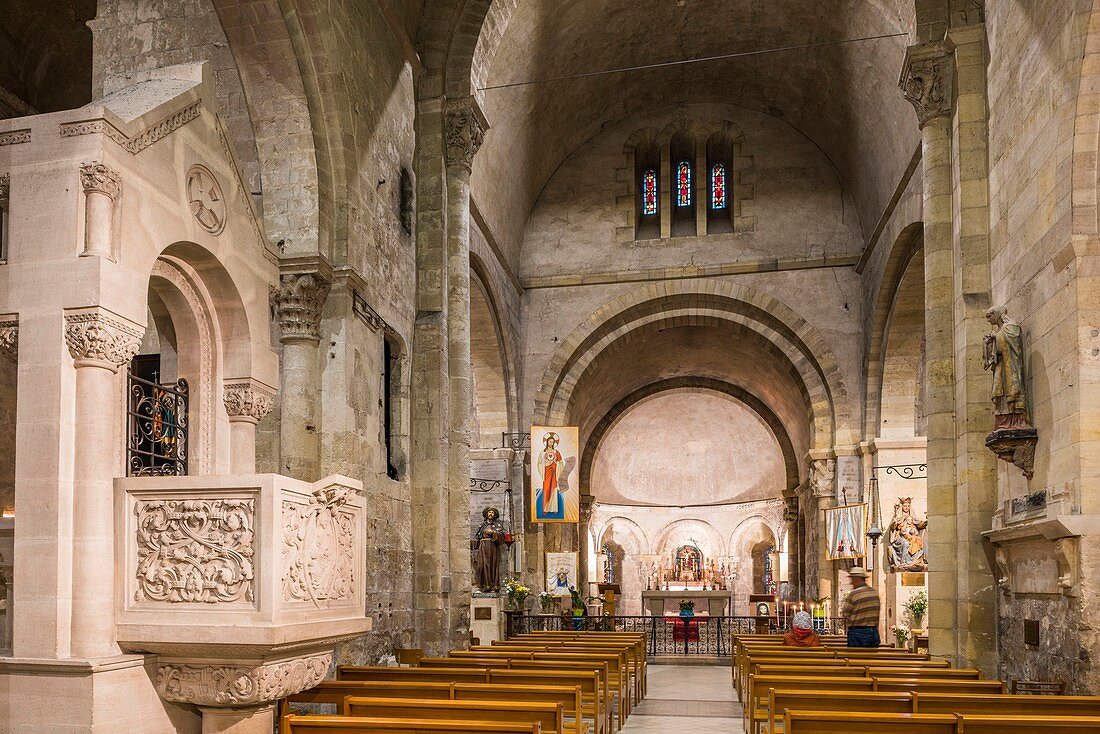 Frankreich, Gironde, Soulac-sur-Mer, Etappe auf dem Weg von Santiago de Compostela, Basilika Notre-Dame-de-la-fin-des-Terres, gegründet im 12. Jahrhundert und von der UNESCO zum Weltkulturerbe erklärt
