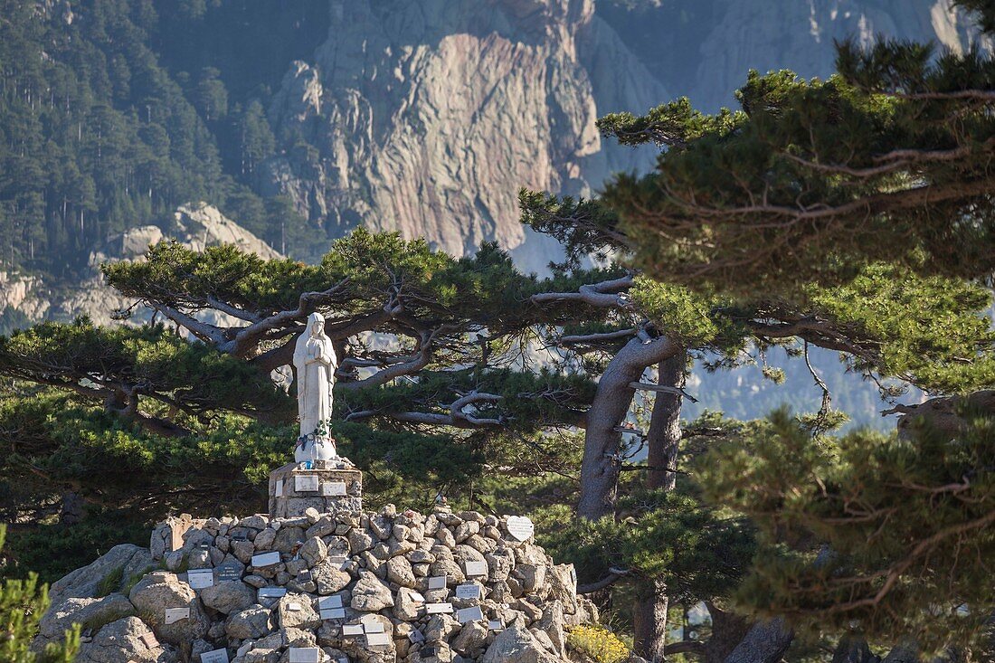 France, Corse du Sud, Alta Rocca, Zonza, collar of Bavella (1218m), statue of Notre Dame des Neiges