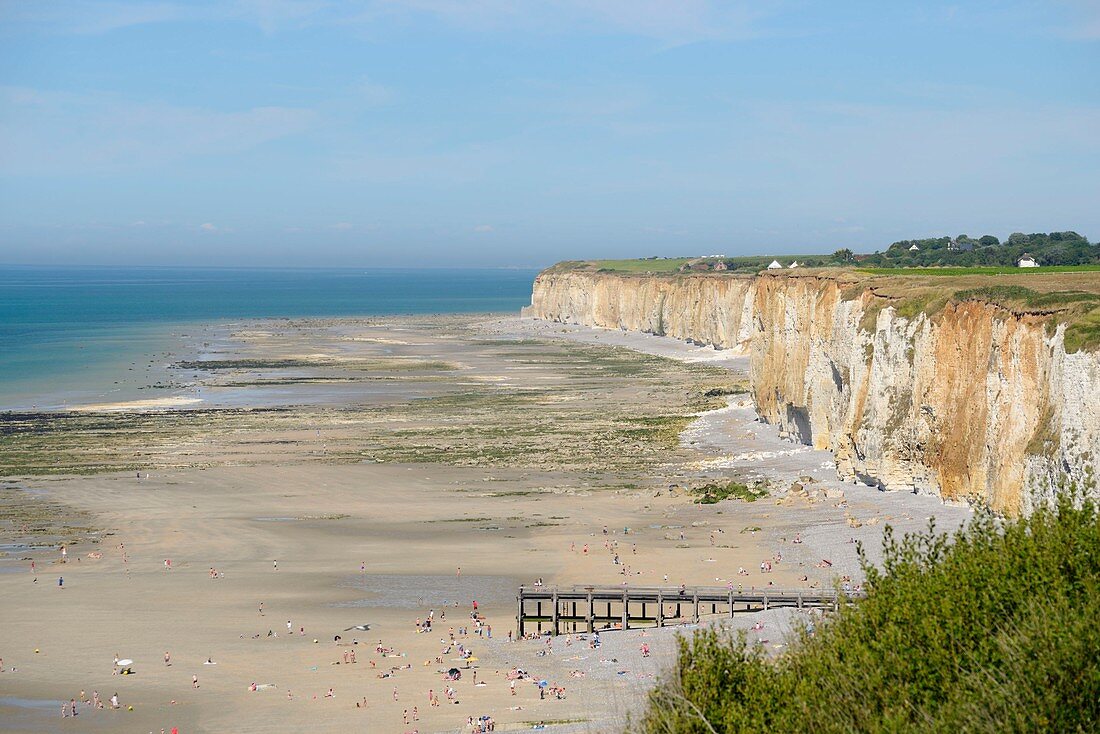 France, Seine Maritime, Veules les Roses, pebble beach and cliffs to the East