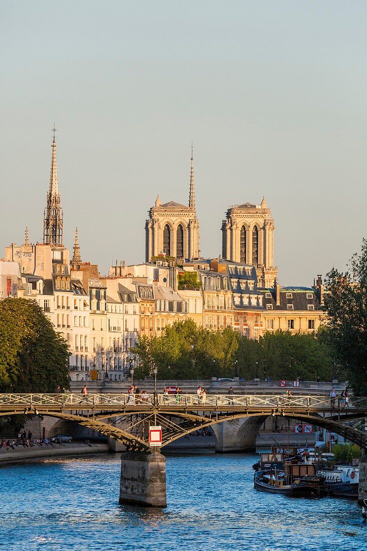 France, Paris, area listed as World Heritage by UNESCO, Passerelle des Arts and Notre Dame de Paris