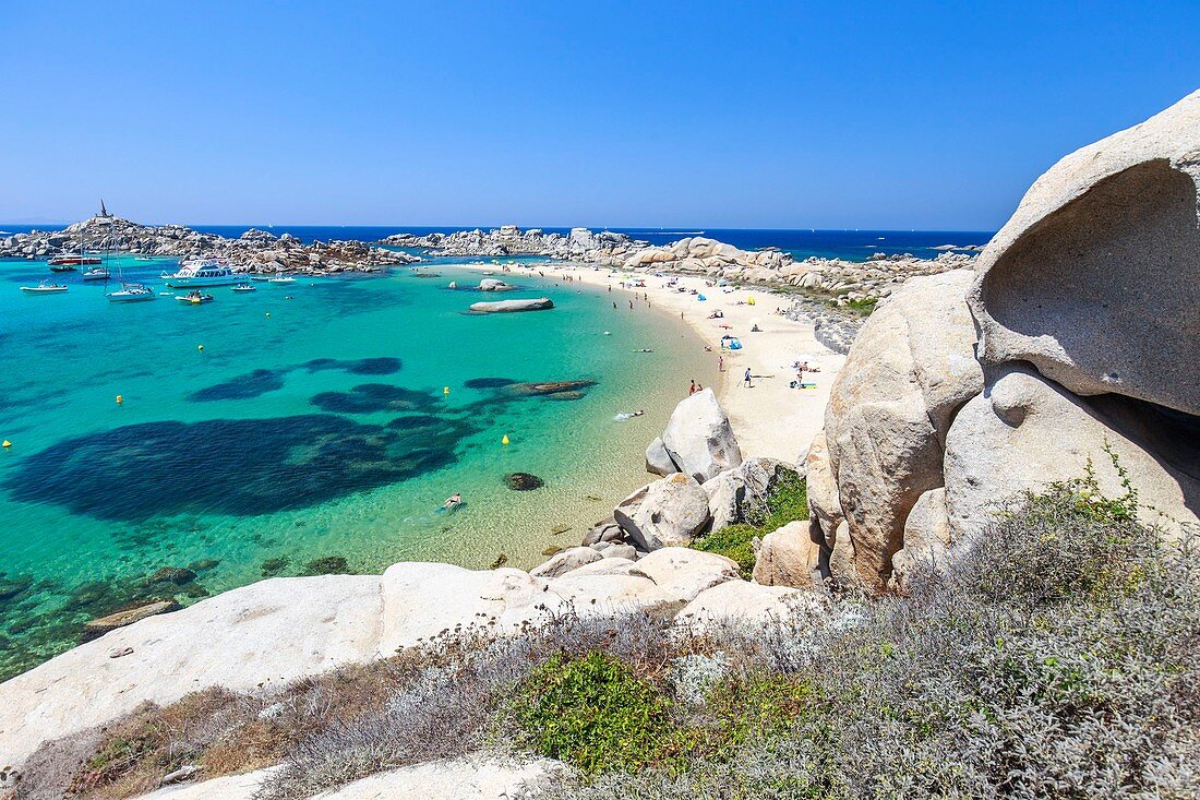 Frankreich, Corse-du-Sud, Bonifacio, Naturschutzgebiet der Lavezzi-Inseln, Strand von Cala di l'Achiarinu