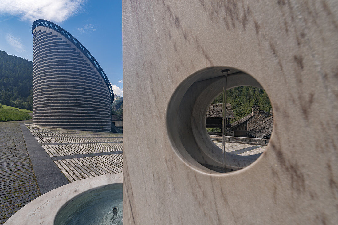 Modern church in Mogno, San Giovanni Battista, designed by Mario Botta