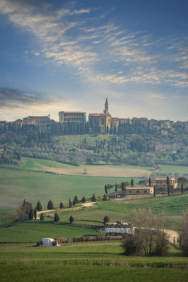 Field and buildings in Tuscany, Italy