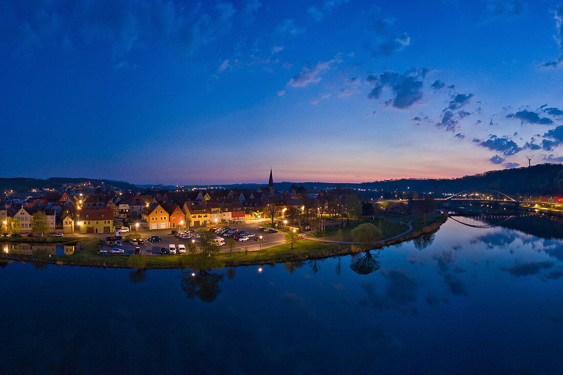 Blue hour at the Main Triangle, Segnitz, Marktbreit, Kitzingen, Würzburg, Lower Franconia, Franconia, Main Franconia, Bavaria, Germany, Europe