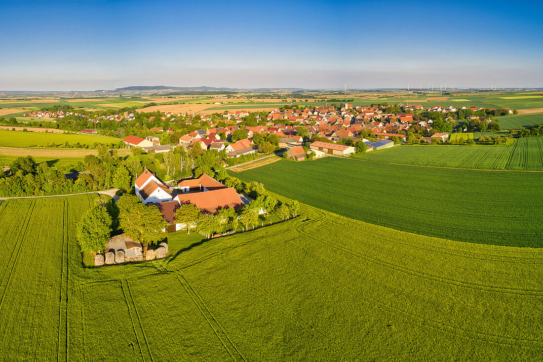 Aerial view of Gnodstadt, Marktbreit, Kitzingen, Lower Franconia, Franconia, Bavaria, Germany, Europe