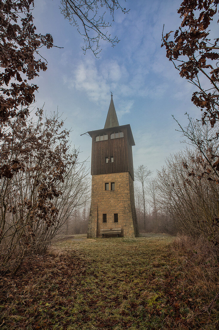 Lookout tower in the Steigerwald, Andreas Därr tower, Nenzenheim, Krassolzheim, Kitzingen, Lower Franconia, Franconia, Bavaria, Germany, Europe