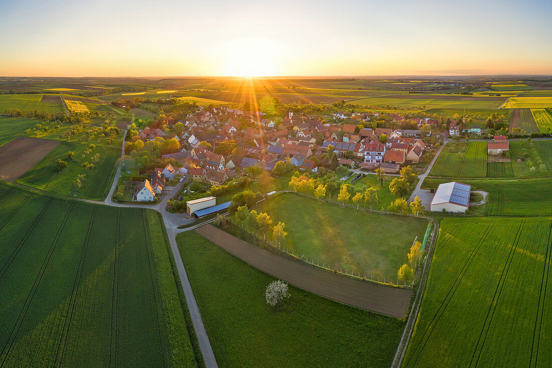 Sunset over Herrnsheim, Kitzingen, Lower Franconia, Franconia, Bavaria, Germany, Europe