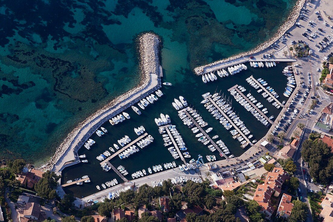 France, Var, Saint Cyr sur Mer, marina of the Madrague (aerial view)