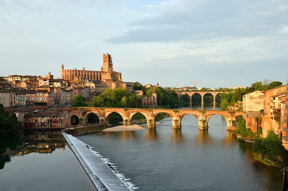Frankreich, Tarn, Albi, Bischofsstadt, UNESCO-Weltkulturerbe, die alte Brücke aus dem 11. Jahrhundert und die Kathedrale Sainte Cecile