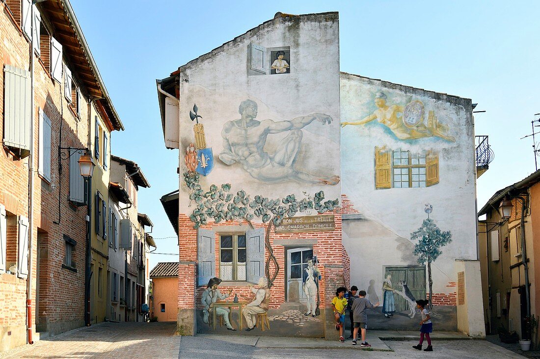France, Tarn, Albi, the episcopal city, listed as World Heritage by UNESCO, Le Castelviel district, modern fresco, rue du Paradis