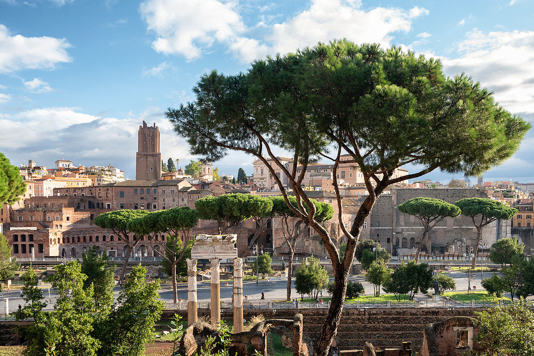 Cesare's Forum und über die Hintergrundmärkte von Traiano und den Turm von Milizie, Rom, Latium, Italien, Europa