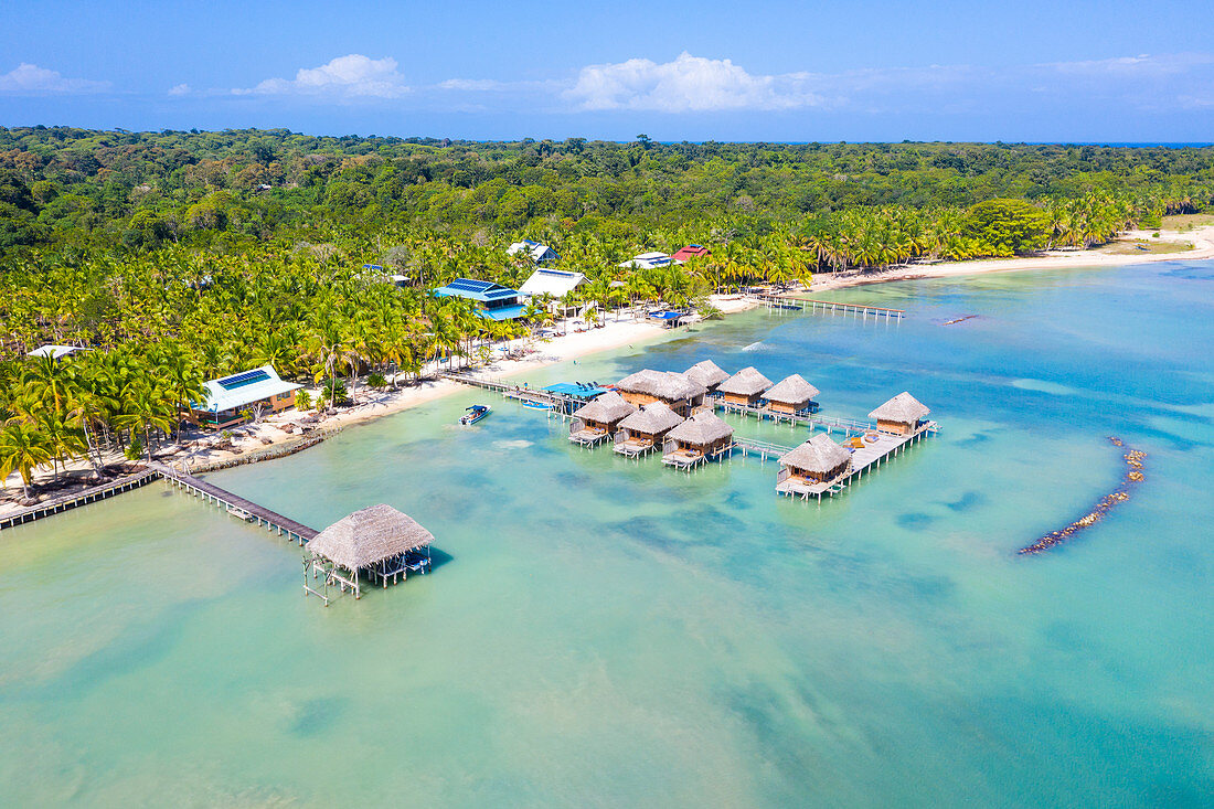 Aerial view of Azul Paradise Resort, province of Bocas Del Toro, Panama, Central America