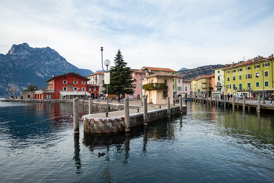 Torbole, Trento province, Trentino Alto Adige, Italy, Europe. The entrance of the little harbour of Torbole