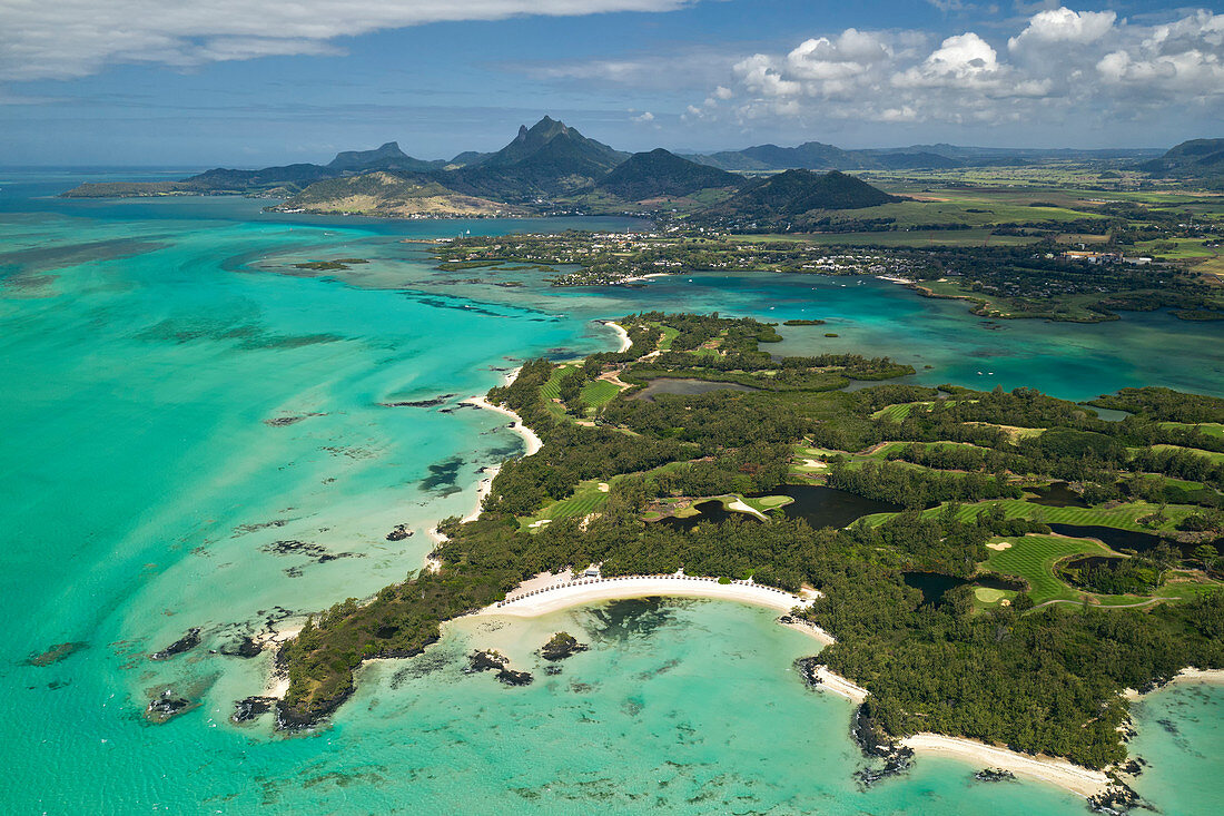 aerial view of Ile aux Cerfs in winter time, Mauritius, Indian Ocean, Africa