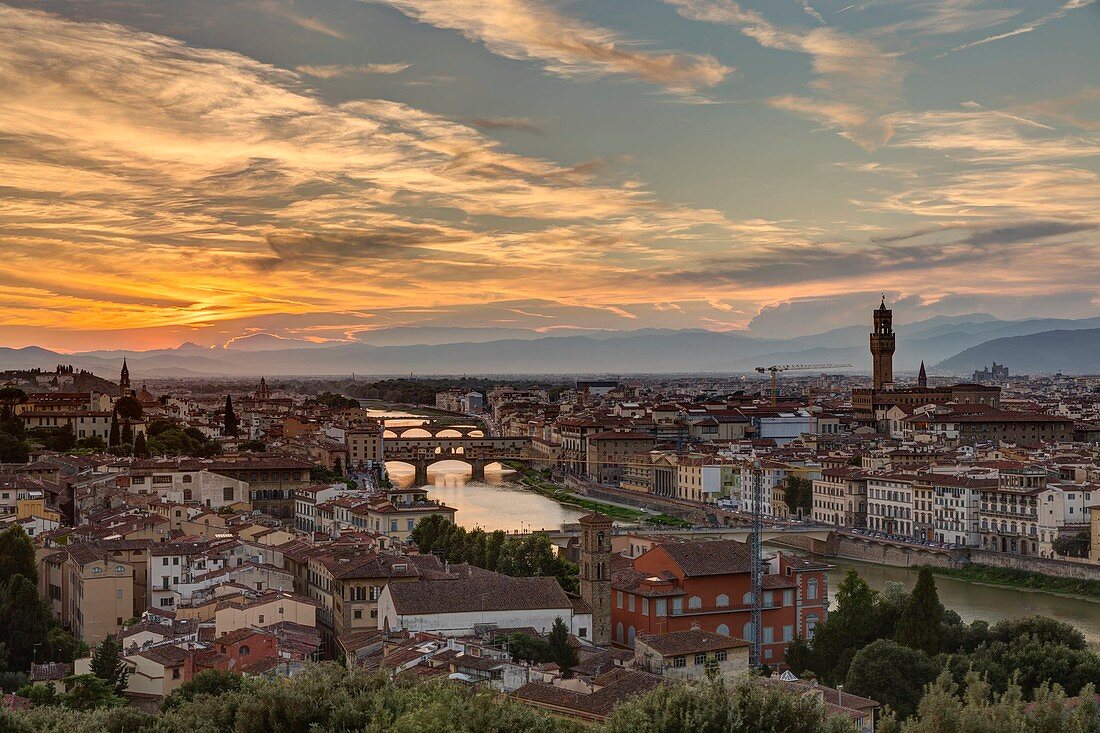 Italien, Toskana, Florenz, Historisches Zentrum, UNESCO-Weltkulturerbe, Panoramablick auf die Stadt